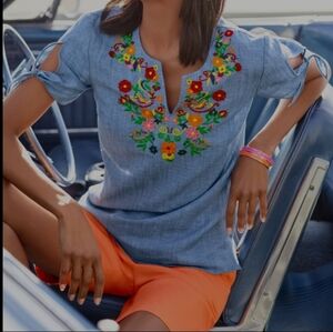 Talbots Embroidered Linen Popover